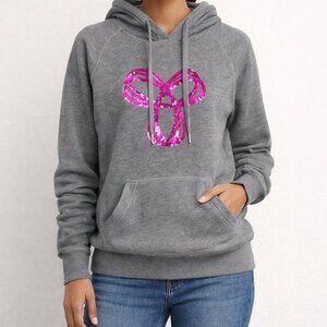 Aritzia TNA Grey Pink Sequin Logo Hoodie - Size Small